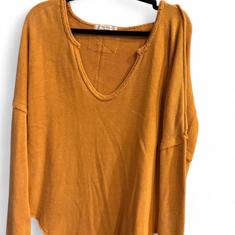 We The Free Women's Long Sleeve Raw-Edge Knit Top in Mustard